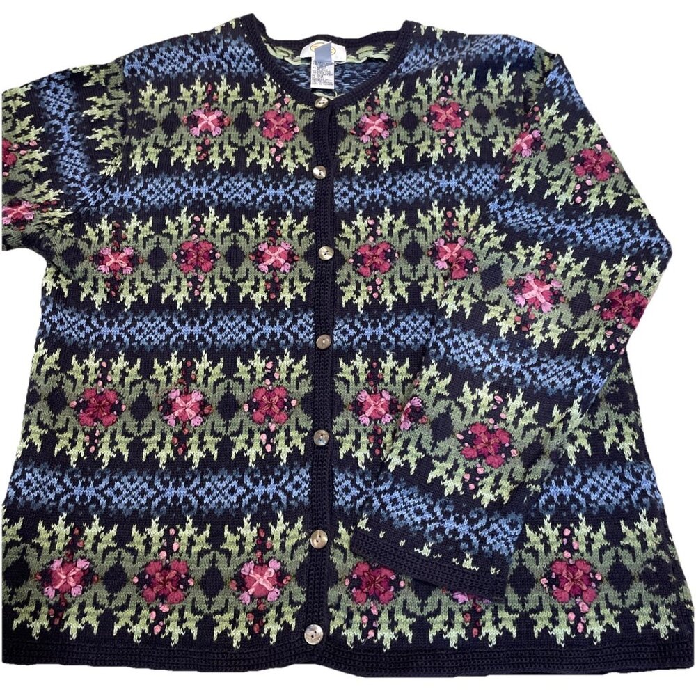 Talbots Floral Knit Cardigan in Blue and Green